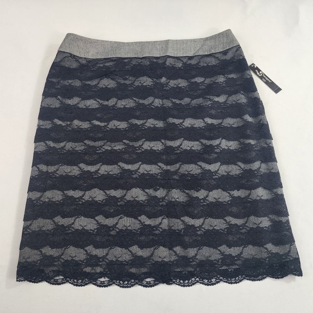 Sharagano Studio Womens Black Off White Lace A-Line Skirt C44823 Size 12 NEW